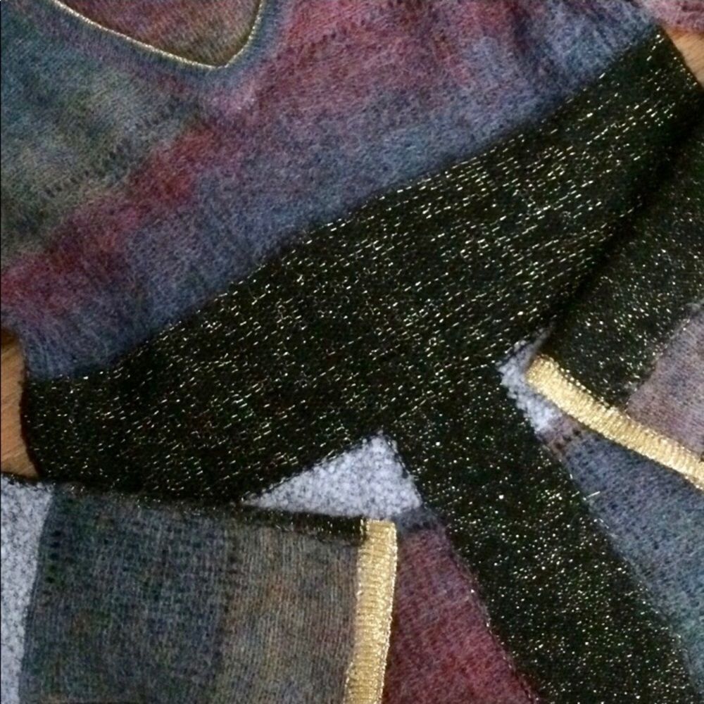 Gold Metallic Trim Color Block Sweater Anthropolo… - image 4